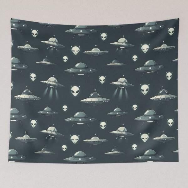 Item preview, UFOs and Alien Heads Pattern designed and sold by SassyArtistry.