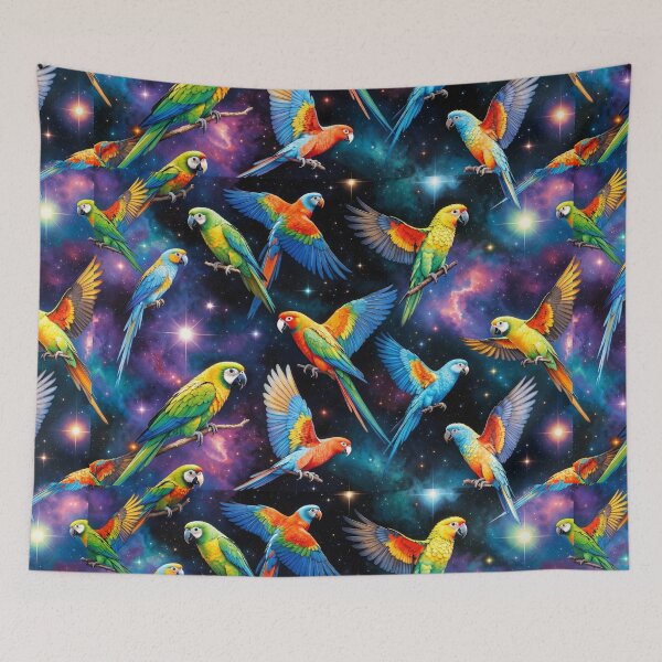 Item preview, Colorful Parrots Flying in Space designed and sold by SassyArtistry.