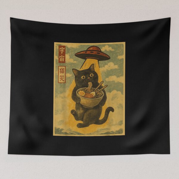 Item preview, Surreal Cat Abduction Illustration Mixing Food Humor And Sci Fi designed and sold by WilliaMaler.