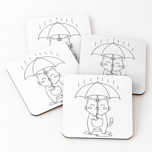 Item preview, Cute Cat Holding Umbrella Outline Illustration designed and sold by AFernandesDSG.