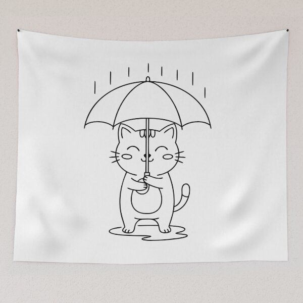 Item preview, Cute Cat Holding Umbrella Outline Illustration designed and sold by AFernandesDSG.