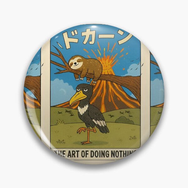 Item preview, The Art of Doing Nothing - Funny Sloth and Shoebill Poster, Retro Animal Art Print designed and sold by SammyMorry.