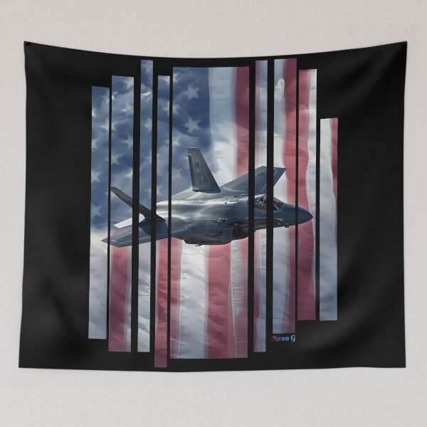 Item preview, US Fighter Jet F-35 flying on a American flag background 1 designed and sold by Neon G.