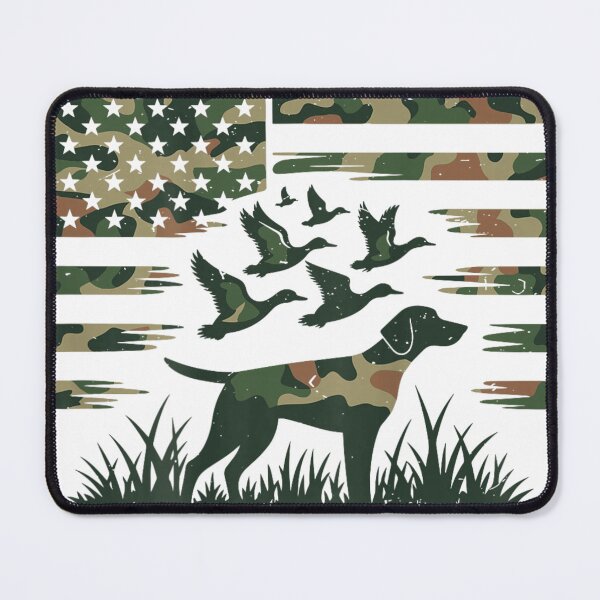 Item preview, Camouflage Hunting Dog Illustration With Ducks And Rustic Flag Design designed and sold by Altenpendinton.