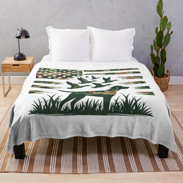 Item preview, Camouflage Hunting Dog Illustration With Ducks And Rustic Flag Design designed and sold by Altenpendinton.