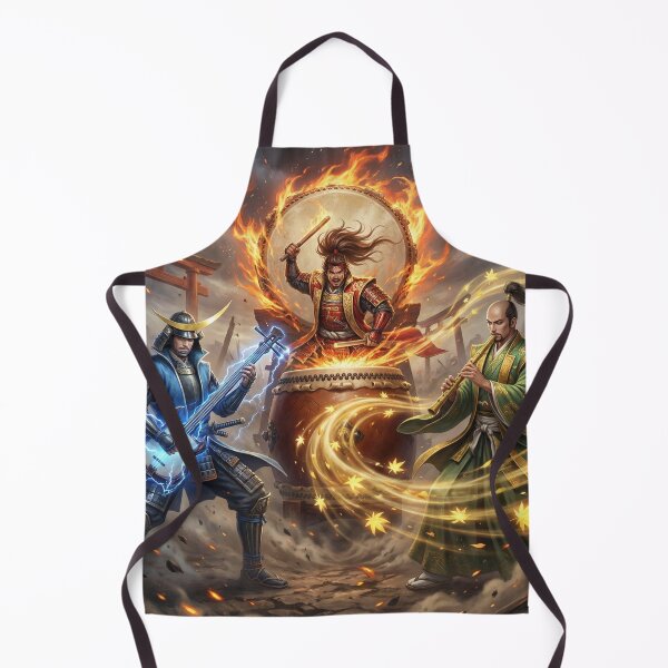 Item preview, Samurai Battle Concert — Lightning Guitar, Flaming Taiko, Mystic Flute | Japanese Warrior Fantasy Art | Mori no Akari Series designed and sold by Mori-no-Akari.
