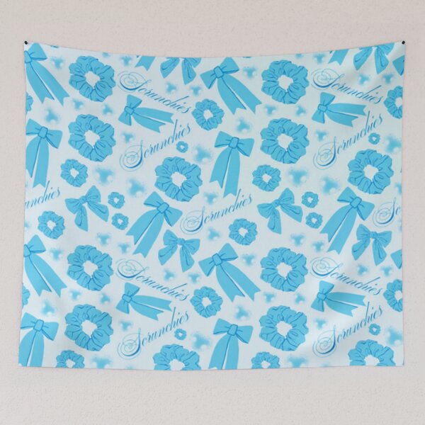 Item preview, Girly pastel blue Scrunchie Pattern Velvet & Satin Hair Accessory designed and sold by DesignYourWaystore.