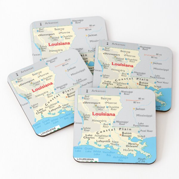 Item preview, Louisiana State Map with Cities and Rivers designed and sold by WorldAtlas.com.