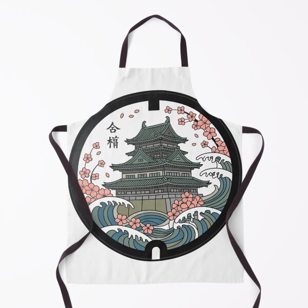 Item preview, Osaka Castle Manhole Cover Art – Japanese Castle with Sakura & Waves | Japan Heritage Design designed and sold by VividOrganica.