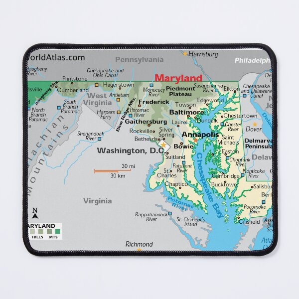 Item preview, Detailed Map of Maryland Geography designed and sold by WorldAtlas.com.