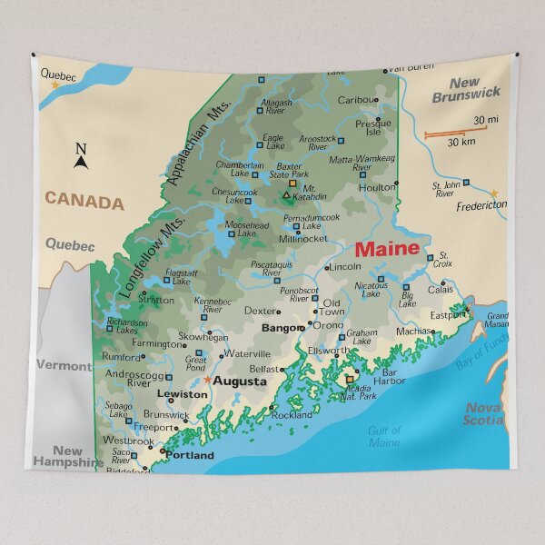Item preview, Maine State Map with Cities and Coastline designed and sold by WorldAtlas.com.