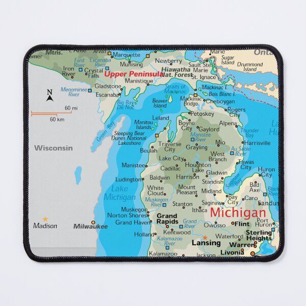 Item preview, Detailed Michigan Map – Upper and Lower Peninsula designed and sold by WorldAtlas.com.