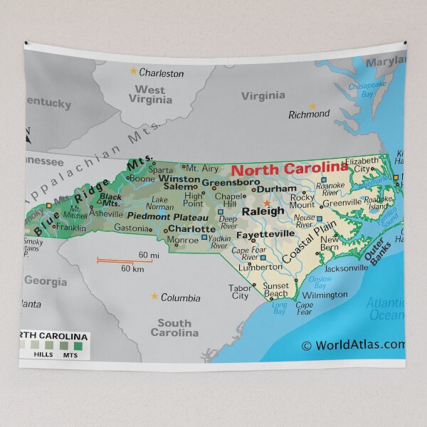 Item preview, Detailed North Carolina Geography Map designed and sold by WorldAtlas.com.