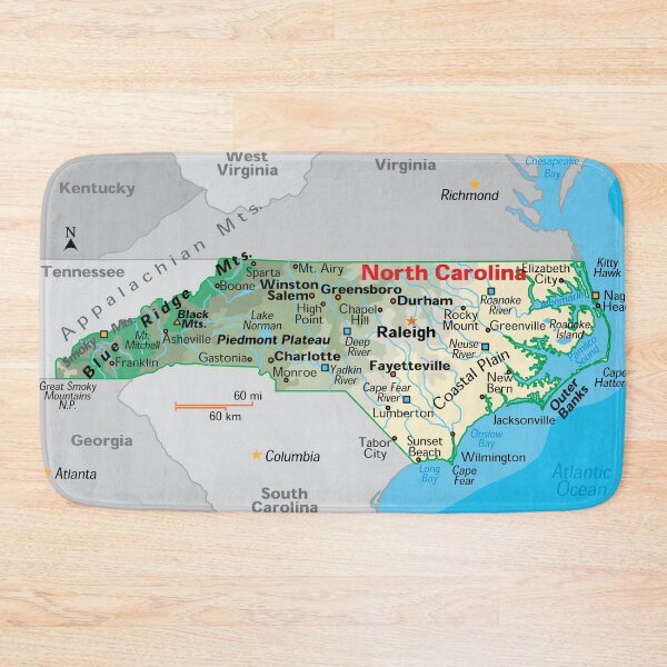 Item preview, Detailed North Carolina Geography Map designed and sold by WorldAtlas.com.