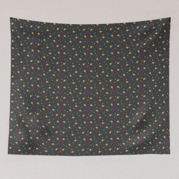Item preview, Midnight Flutter & Bloom – Teal Birds & Marigold Micro Pattern designed and sold by AmaiDream.