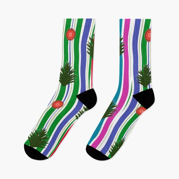 Item preview, Vibrant Wavy Rainbow Stripes with Green Foliage & Flowers designed and sold by HopeAndHustle.