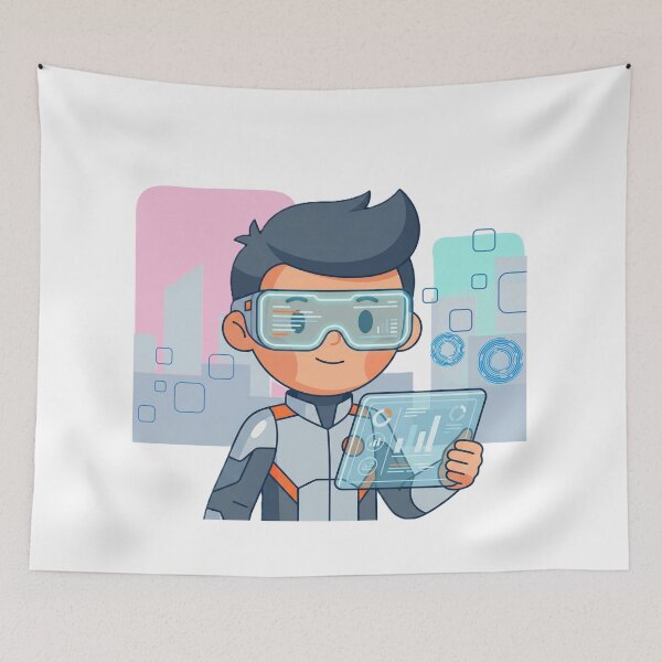 Item preview, Futuristic Tech Kid with AR Visor and Data Tablet designed and sold by AddyTae.