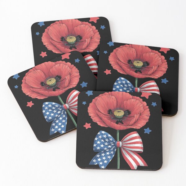 Item preview, Memorial Day 2025 USA Flag Bow Coquette Red Poppy Flower USA designed and sold by Libbysharts.