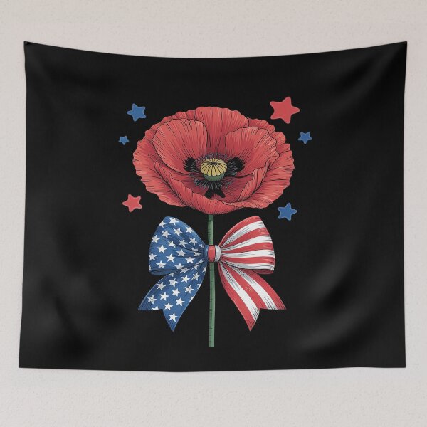 Item preview, Memorial Day 2025 USA Flag Bow Coquette Red Poppy Flower USA designed and sold by Libbysharts.