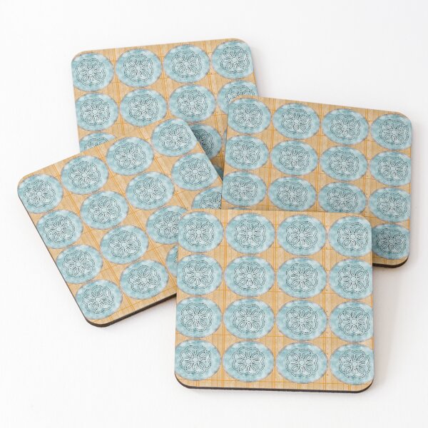 Item preview, Teal Ceramic Medallions on Bamboo — Geometric Tile Repeat designed and sold by AmaiDream.