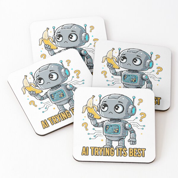 Item preview, Confused AI Robot With Banana Digital Illustration designed and sold by MartinxMarie.