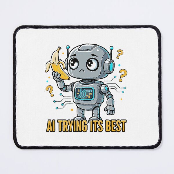 Item preview, Confused AI Robot With Banana Digital Illustration designed and sold by MartinxMarie.