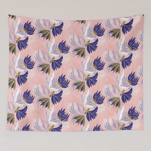 Item preview, Soft, delicate, feminine blue floral on a pink base designed and sold by Pattern-Design.