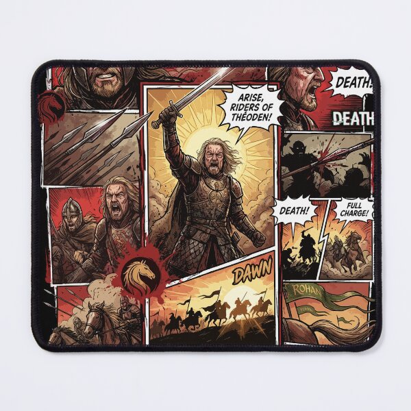 Item preview, Epic Rohirrim Cavalry Charge Lord of the Rings LOTR Rohan Horse Lords Helm's Deep Pelennor Fields Riders of Théoden Spear Shield Battle Collage Fan Art Poster T-Shirt Sticker Print Gift designed and sold by Senpaiwaves.