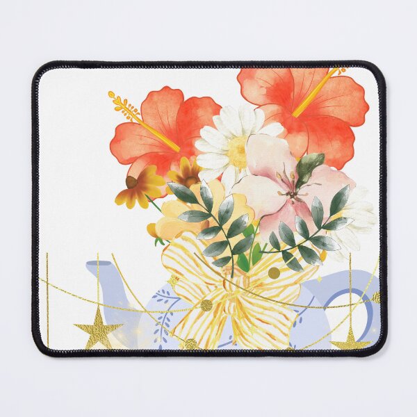 Item preview, Tropical Hibiscus Bouquet in Blue Teacup with Gold Stars and Bow designed and sold by Extremeallie.