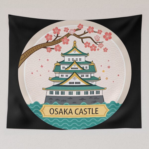 Item preview, Osaka Castle Cherry Blossom  – Cute Japan Travel Badge & Sakura Landmark Art designed and sold by VividOrganica.