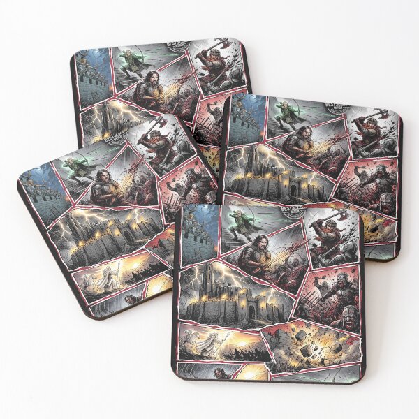 Item preview, Epic Helm's Deep Battle Lord of the Rings LOTR Rohan Uruk-Hai Siege Rain Arrows Théoden Aragorn Legolas Gimli Gandalf Dawn Charge Collage Fan Art Poster T-Shirt Sticker Print Gift designed and sold by Senpaiwaves.