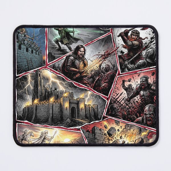 Item preview, Epic Helm's Deep Battle Lord of the Rings LOTR Rohan Uruk-Hai Siege Rain Arrows Théoden Aragorn Legolas Gimli Gandalf Dawn Charge Collage Fan Art Poster T-Shirt Sticker Print Gift designed and sold by Senpaiwaves.