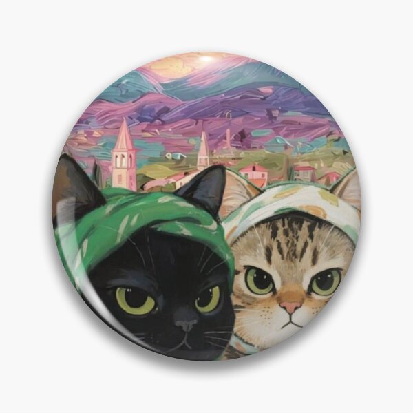 Item preview, Starry Night Cats Art – Cute Cats in Headscarves, Van Gogh Inspired Fantasy Landscape designed and sold by edvandris.