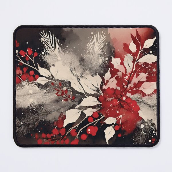 Item preview, Crimson red, beige and black abstract leaf botanicals winter holiday season florals and foliage, Festive flowers berries  designed and sold by navitalidesign.