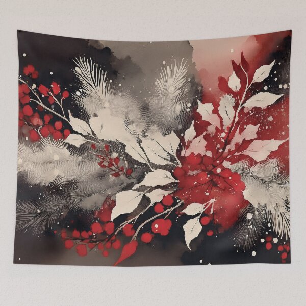 Item preview, Crimson red, beige and black abstract leaf botanicals winter holiday season florals and foliage, Festive flowers berries  designed and sold by navitalidesign.