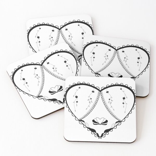 Item preview, Lace-Trim Heart with Hanging Flowers (Black & White) designed and sold by AmaiDream.