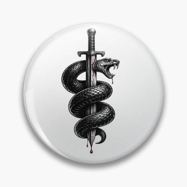 Artikelvorschau, Aufkleber mit dunklem Schlangenschwert, gotisches Schlangenklingen-Emblem, Tattoo-Stil im Blackwork-Stil, Symbol der dunklen Fantasy entworfen und verkauft von DarkLine Studios.
