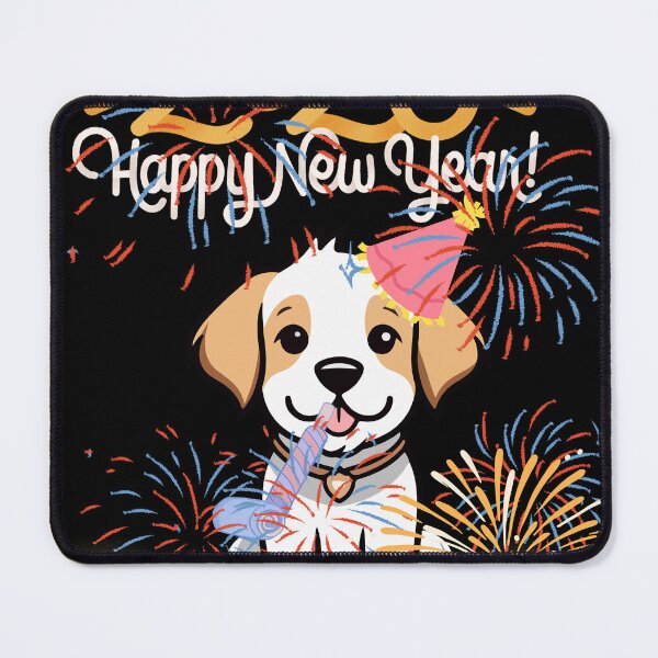 Item preview, Happy New Year 2026 Cute Puppy Dog with Party Hat and Fireworks designed and sold by Extremeallie.