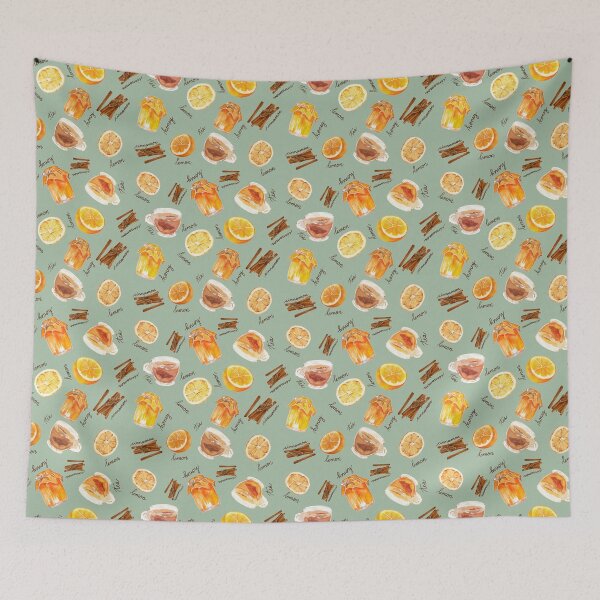 Item preview, Cozy Tea Time Watercolor Pattern with Handettering - Teal designed and sold by Stella Maris Designs.