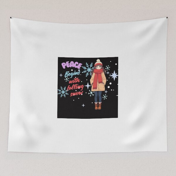 Item preview, Peace begins with falling snow little girl with red scarf designed and sold by viaber.