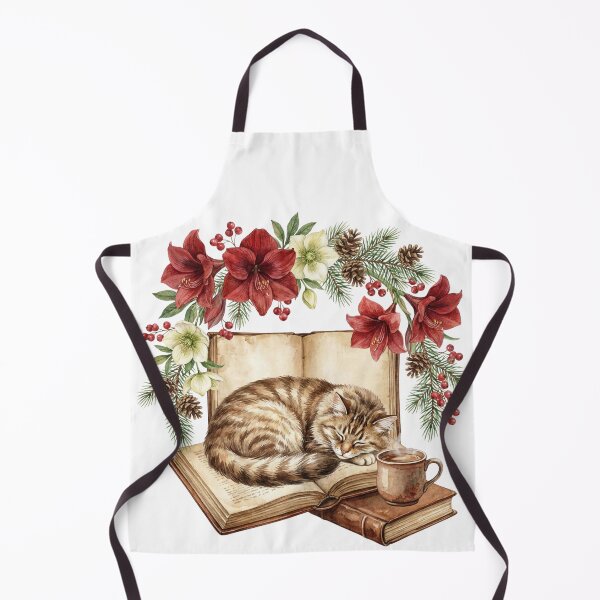Item preview, Cozy Sleeping Cat on Books Winter Floral Watercolor designed and sold by EverBranz-stor.