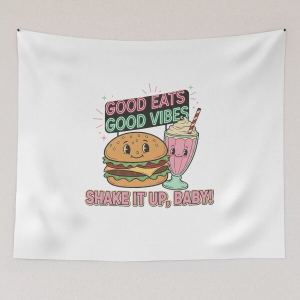 Item preview, Shake It Up Baby: Vintage Retro Diner Burger and Milkshake Art designed and sold by DailyVibesMerch.