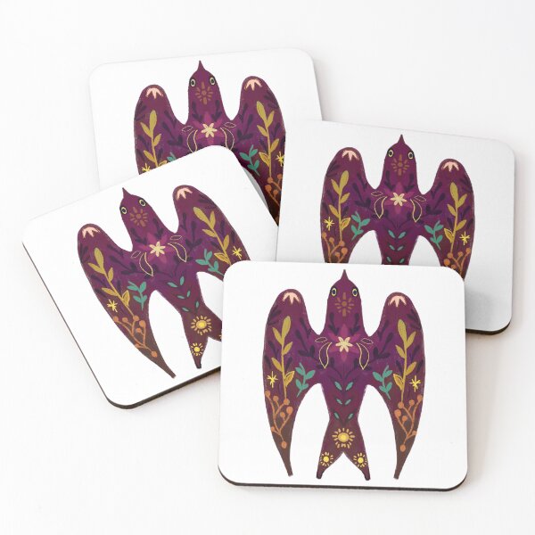 Item preview, Swallow, purple bird, folkloric patterns, lucky charms, totem designed and sold by Dormitria.
