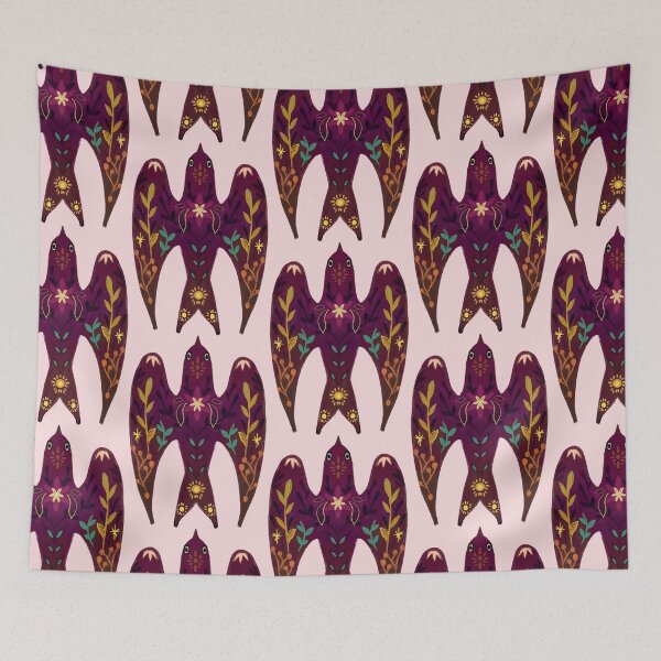 Item preview, Swallow, purple bird, folkloric patterns, lucky charms, totem designed and sold by Dormitria.