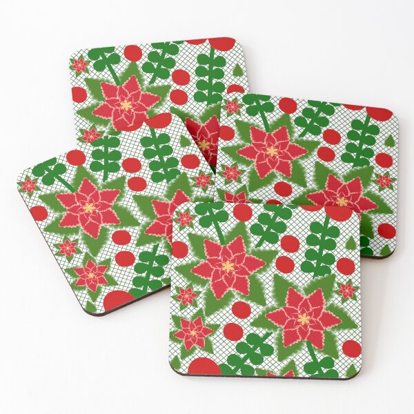 Item preview, Vibrant Red Poinsettia & Green Foliage Christmas Grid Pattern designed and sold by HopeAndHustle.