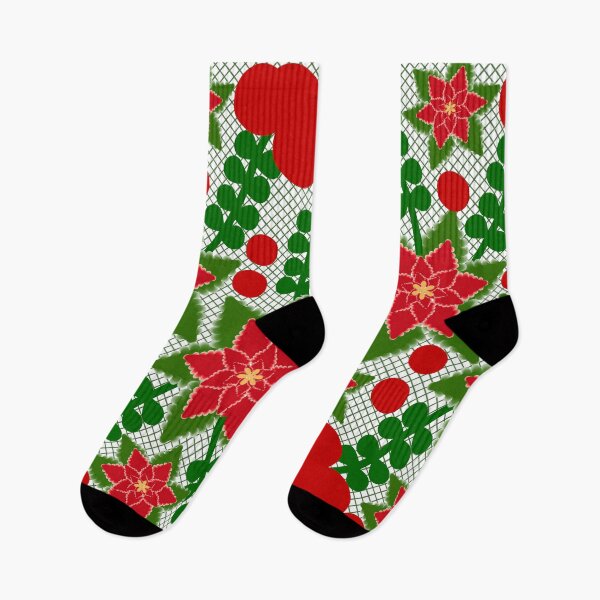 Item preview, Vibrant Red Poinsettia & Green Foliage Christmas Grid Pattern designed and sold by HopeAndHustle.