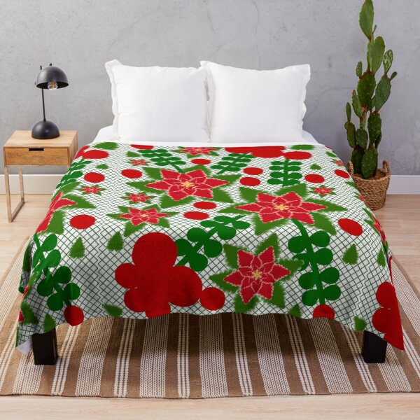 Item preview, Vibrant Red Poinsettia & Green Foliage Christmas Grid Pattern designed and sold by HopeAndHustle.