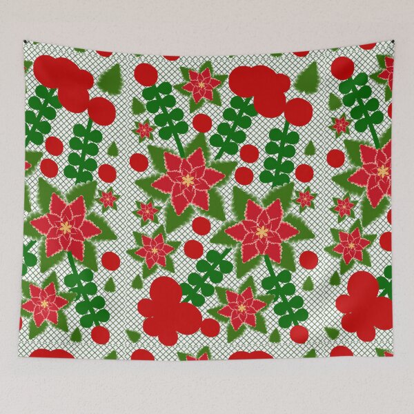 Item preview, Vibrant Red Poinsettia & Green Foliage Christmas Grid Pattern designed and sold by HopeAndHustle.