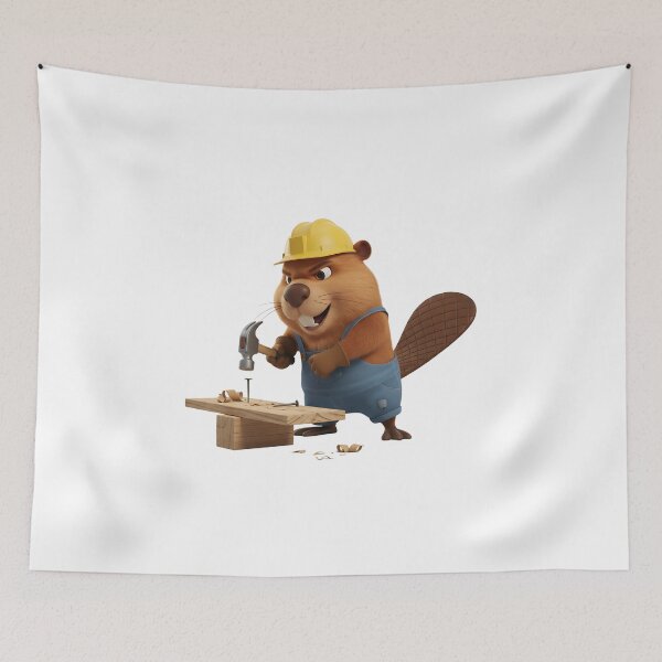 Item preview, Cute Beaver Carpenter Hammering Nail Woodworking designed and sold by vk09.