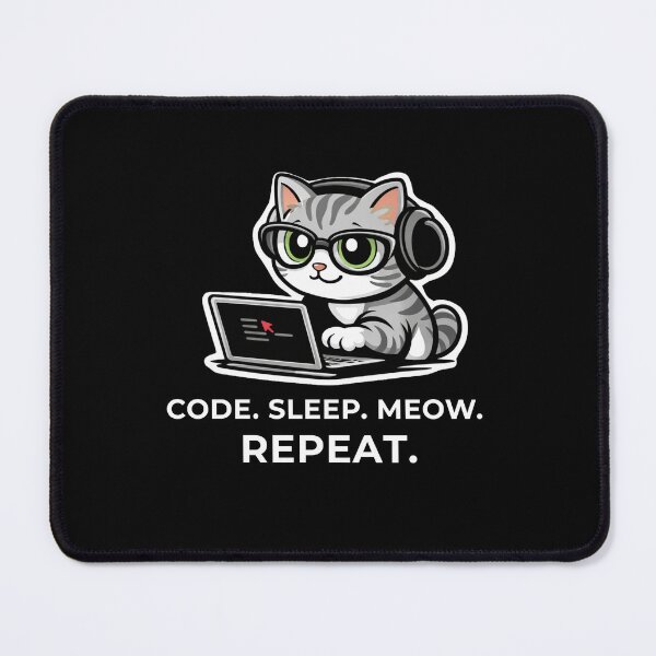 Item preview, Code Sleep Meow Repeat – Funny Cat Coding Design designed and sold by LucaVibeBrand.